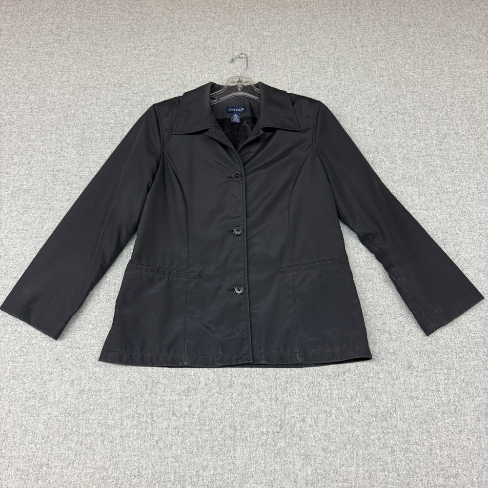 Ann Taylor Water Resistant Jacket Size S Black Button Front Utility Blazer Coat